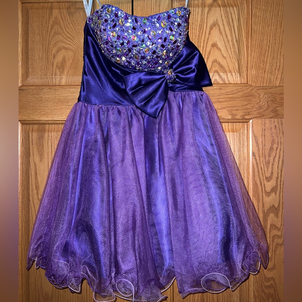 Purple strapless dress, Tiffany designs, size 6, great condition